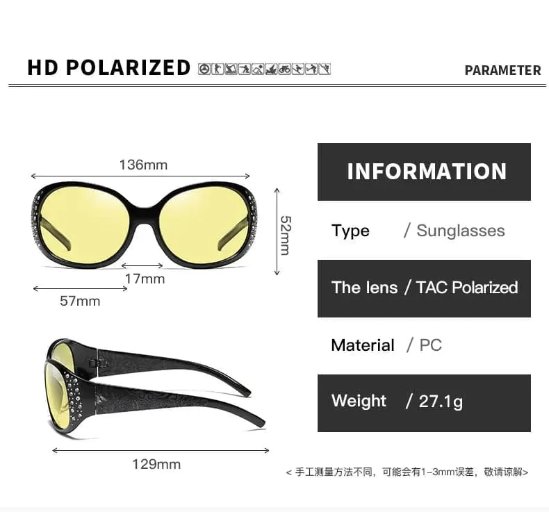 Photochromic Polarized Driving Shades for Women - Oval Style, UV400, Anti-Reflective - 52mm Lens Height, 57mm Lens Width - Rosybee 008