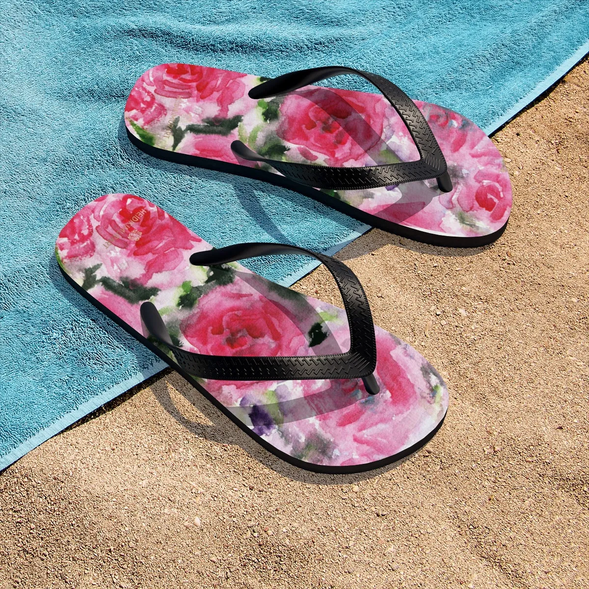 Pink Floral Flip Flops, Growing Pink French Rose Print Unisex Designer Flip-Flops - Made in USA (Size: S, M, L)