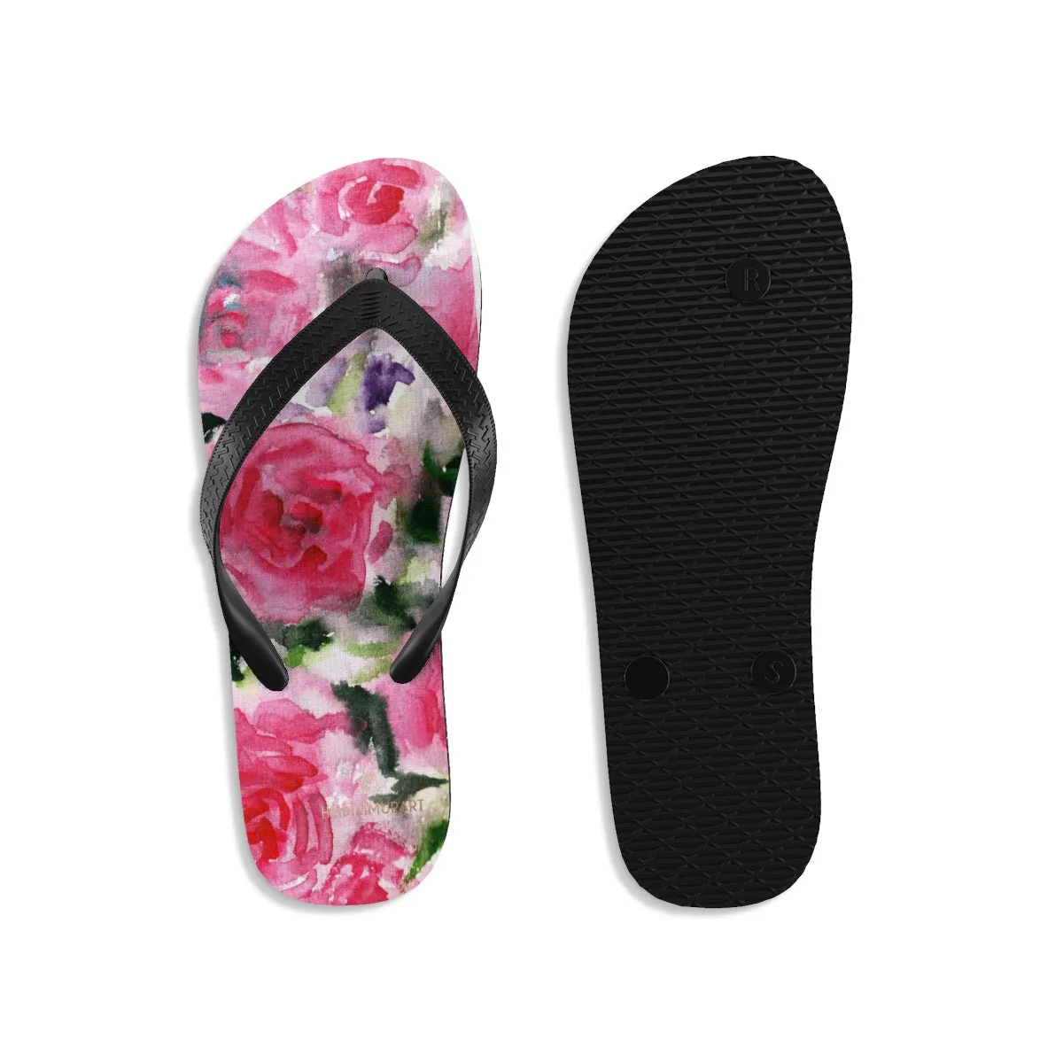 Pink Floral Flip Flops, Growing Pink French Rose Print Unisex Designer Flip-Flops - Made in USA (Size: S, M, L)