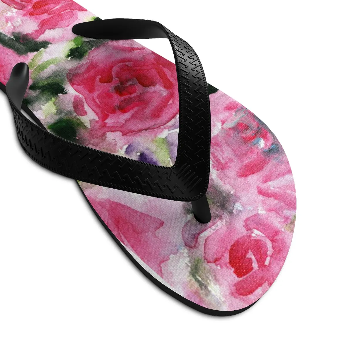 Pink Floral Flip Flops, Growing Pink French Rose Print Unisex Designer Flip-Flops - Made in USA (Size: S, M, L)