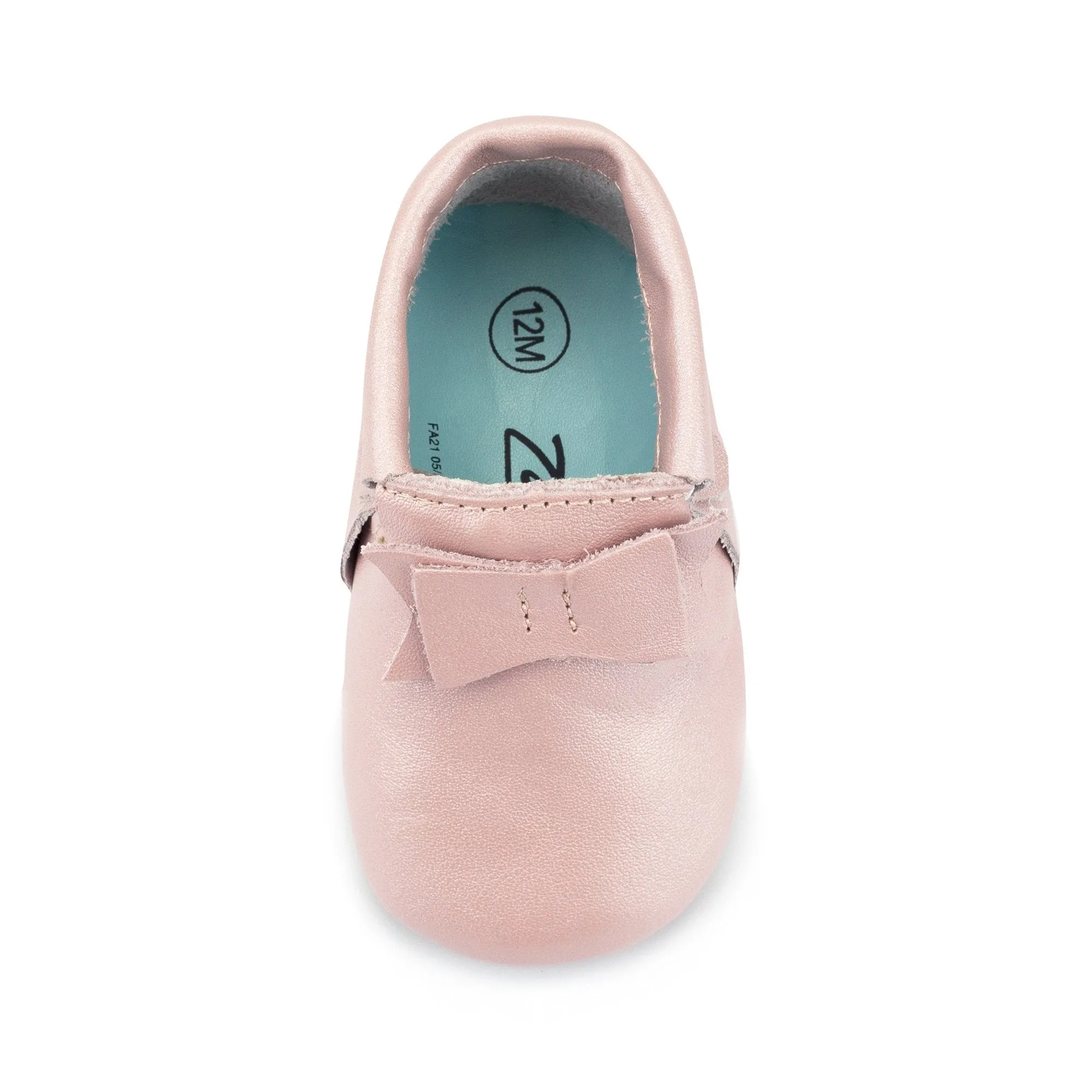 Pink Shimmer Leather Bow Moccasins