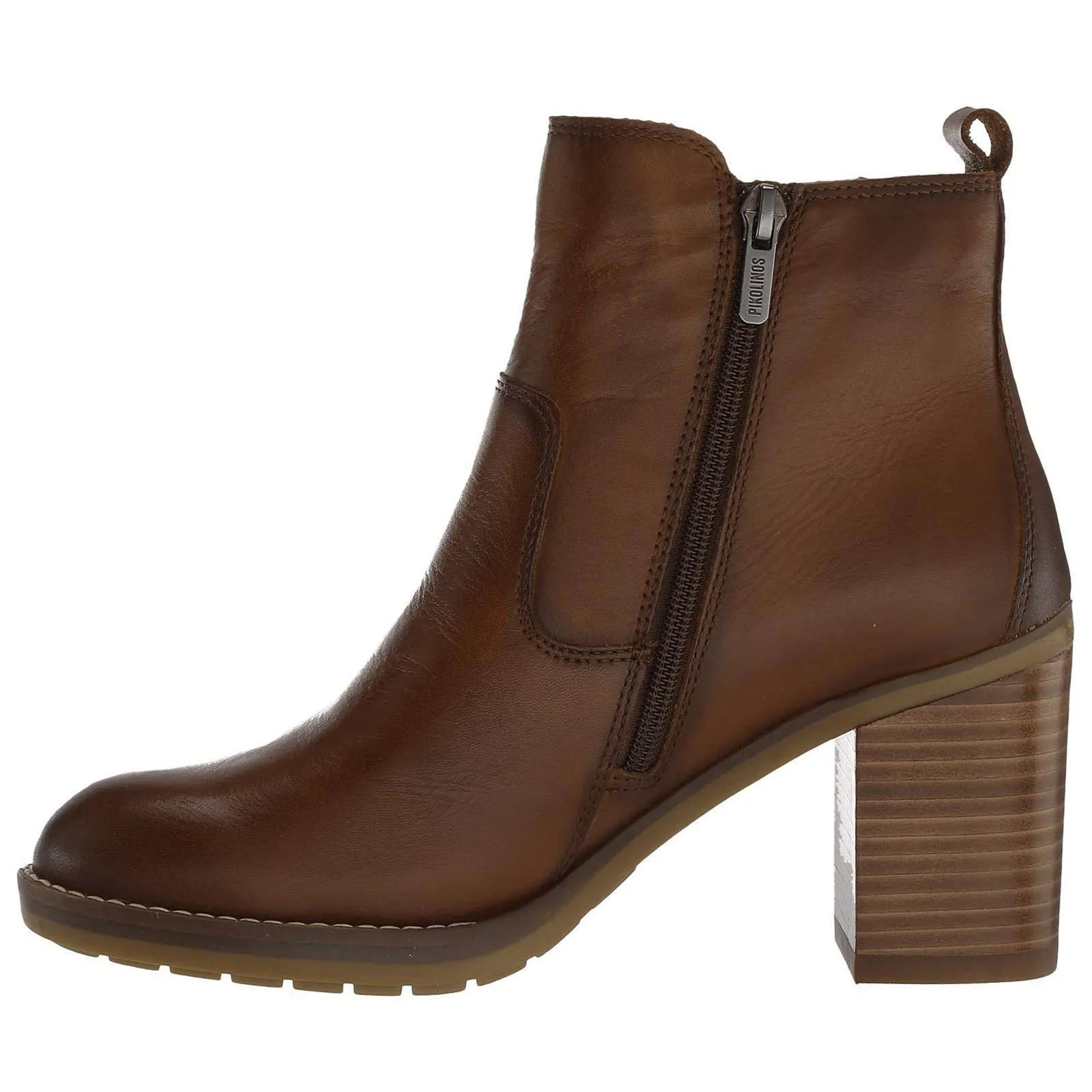 Pompeya Calfskin Leather Women's Zip Up Stack Heeled Boots