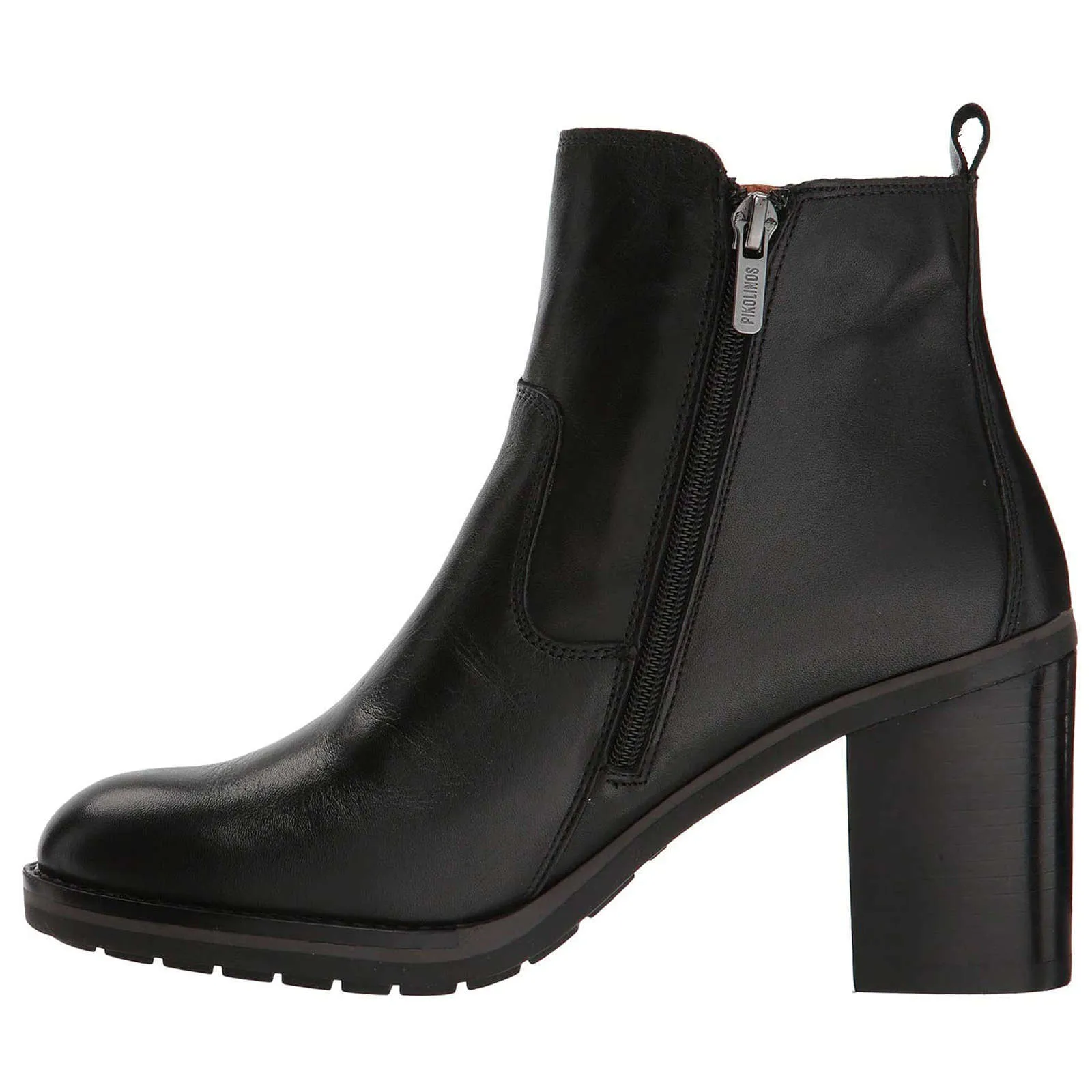 Pompeya Calfskin Leather Women's Zip Up Stack Heeled Boots