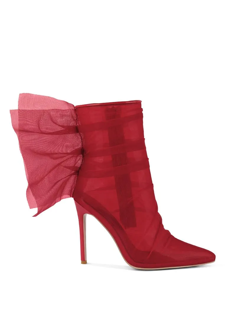 Princess Organza Wrapped Style Heeled Ankle Boots:  RED