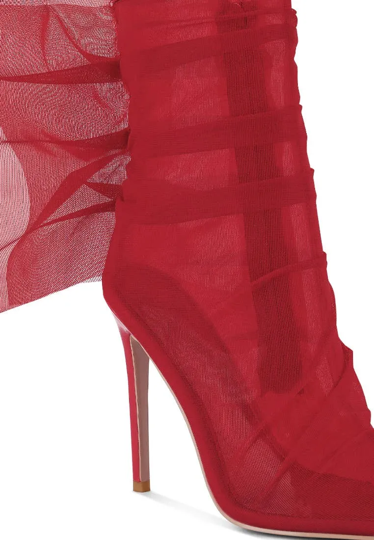 Princess Organza Wrapped Style Heeled Ankle Boots:  RED