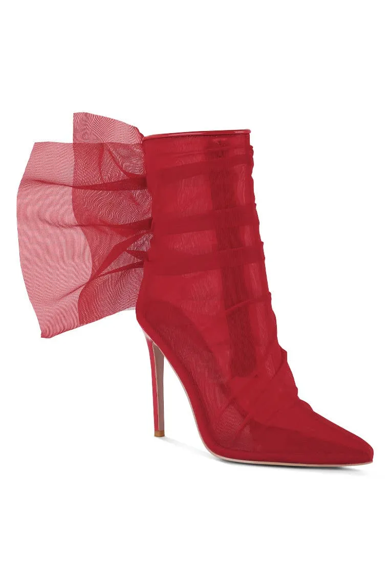 Princess Organza Wrapped Style Heeled Ankle Boots:  RED