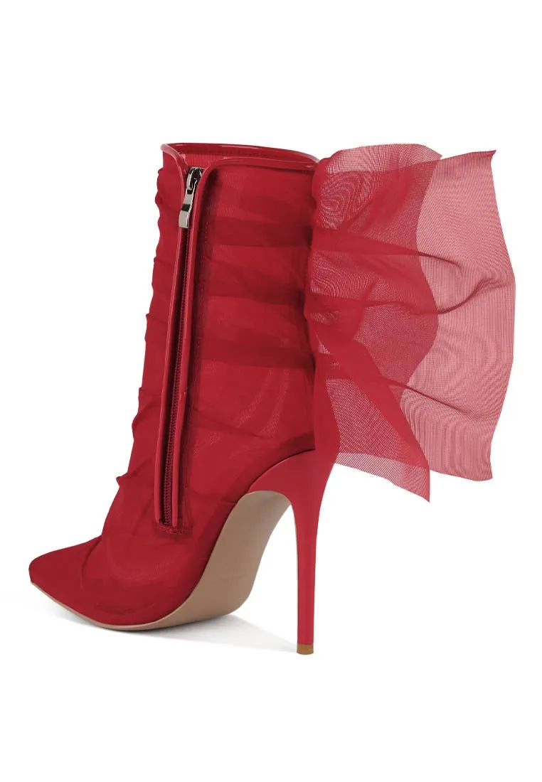 Princess Organza Wrapped Style Heeled Ankle Boots:  RED