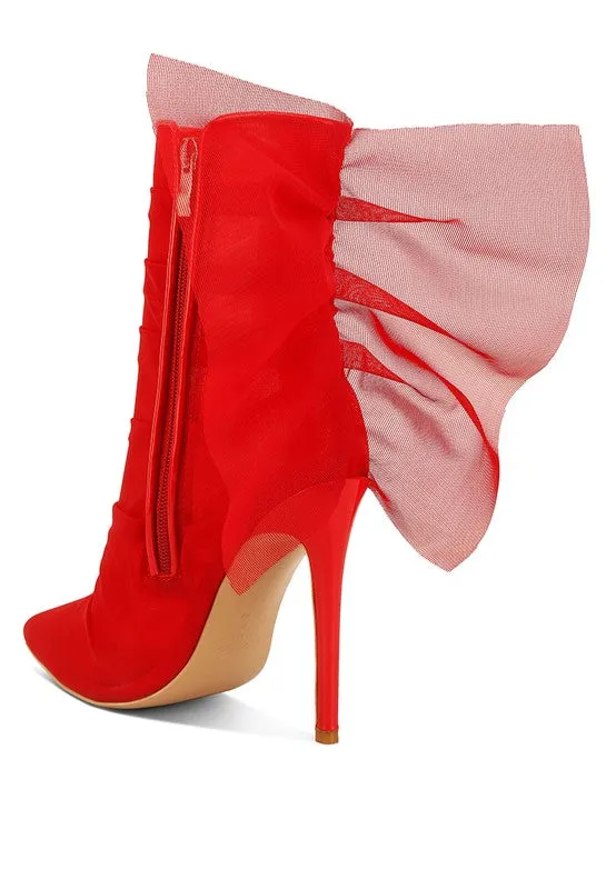 Princess Organza Wrapped Style Heeled Ankle Boots