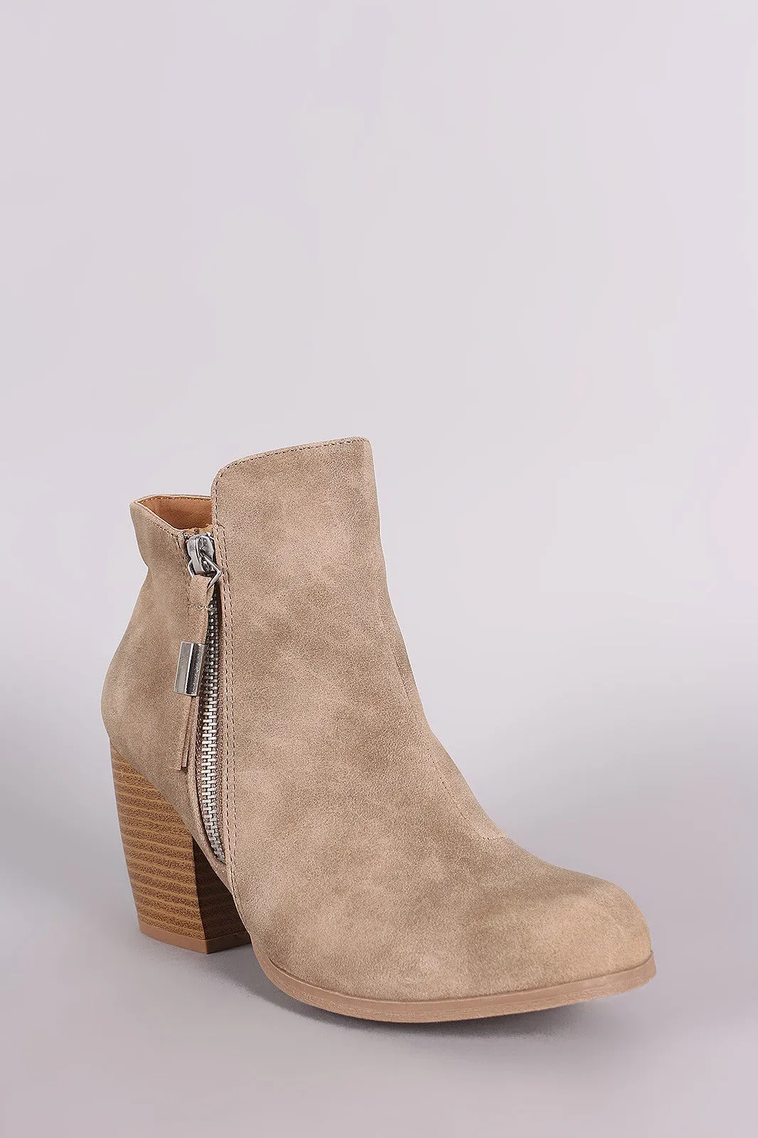 Qupid Nubuck Zip-Up Chunky Heeled Ankle Boots