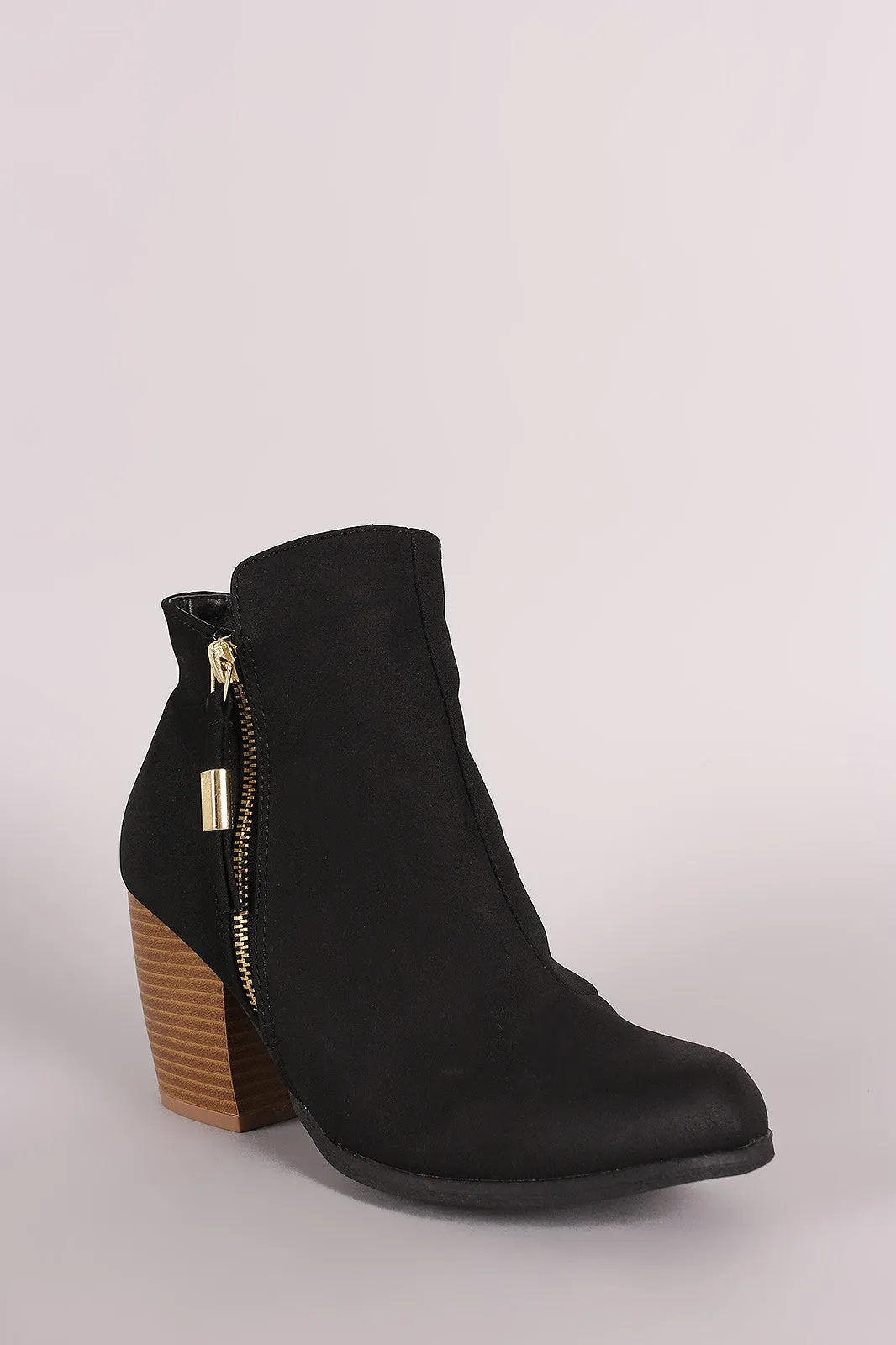 Qupid Nubuck Zip-Up Chunky Heeled Ankle Boots