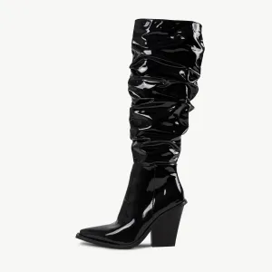 RAID Estacia Ruched Long Boot in Black Patent