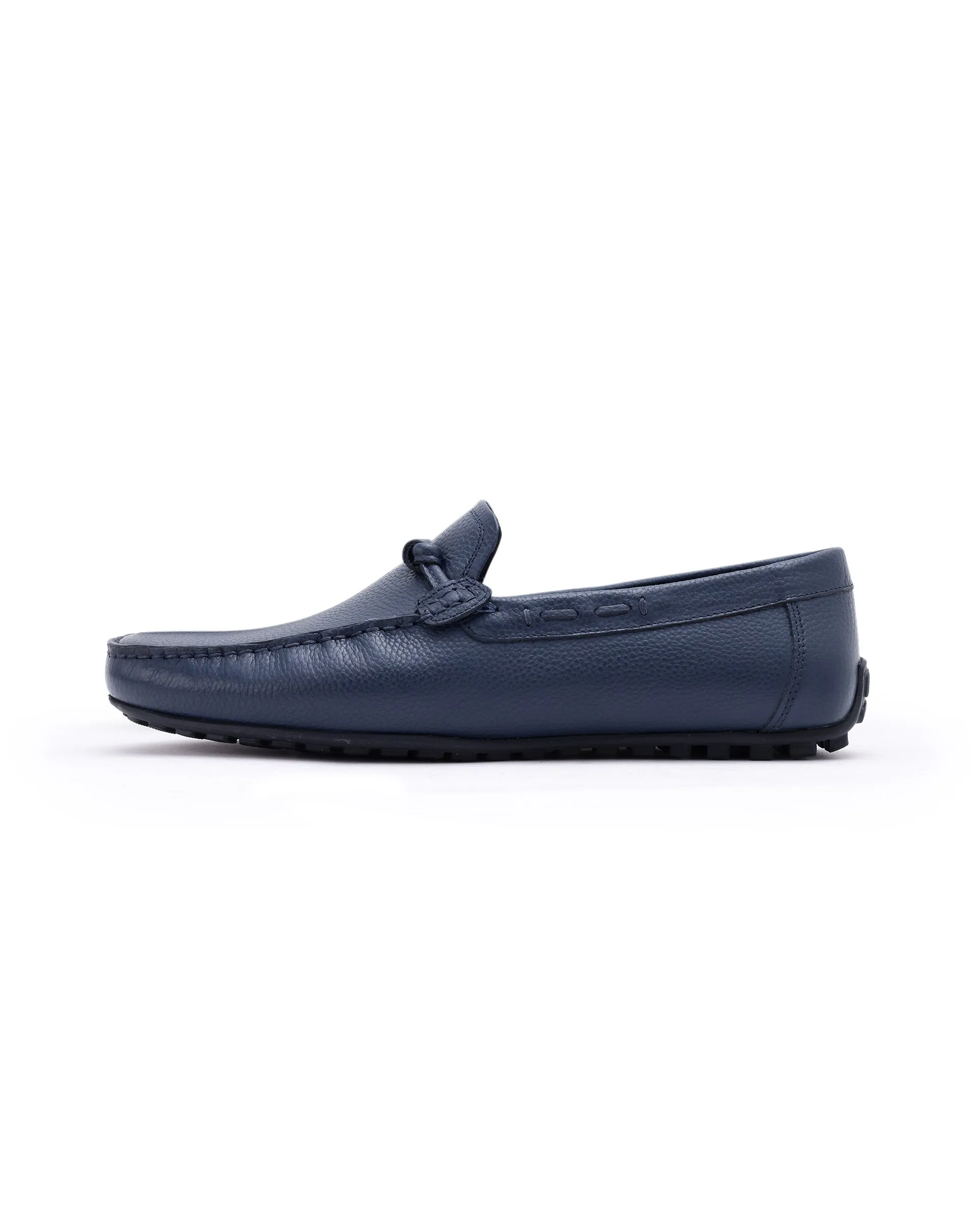 Rare Rabbit Men's Knott Navy Slip-On Genuine Milled Leather Driving Mocassin