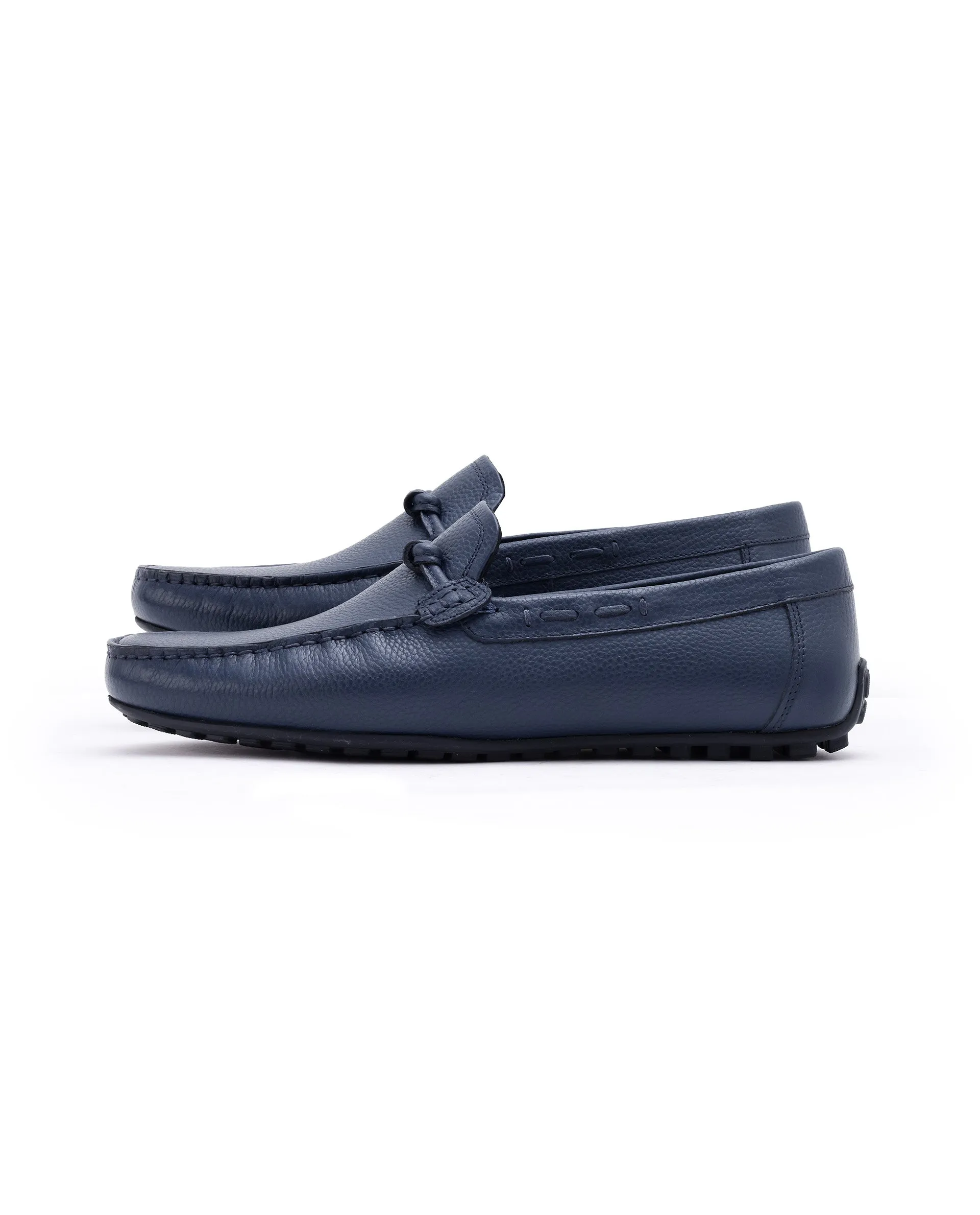 Rare Rabbit Men's Knott Navy Slip-On Genuine Milled Leather Driving Mocassin