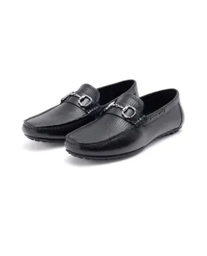 Rare Rabbit Men's Wave Pro Black Genuine Leather Plated Slip-On Driving Moccasins