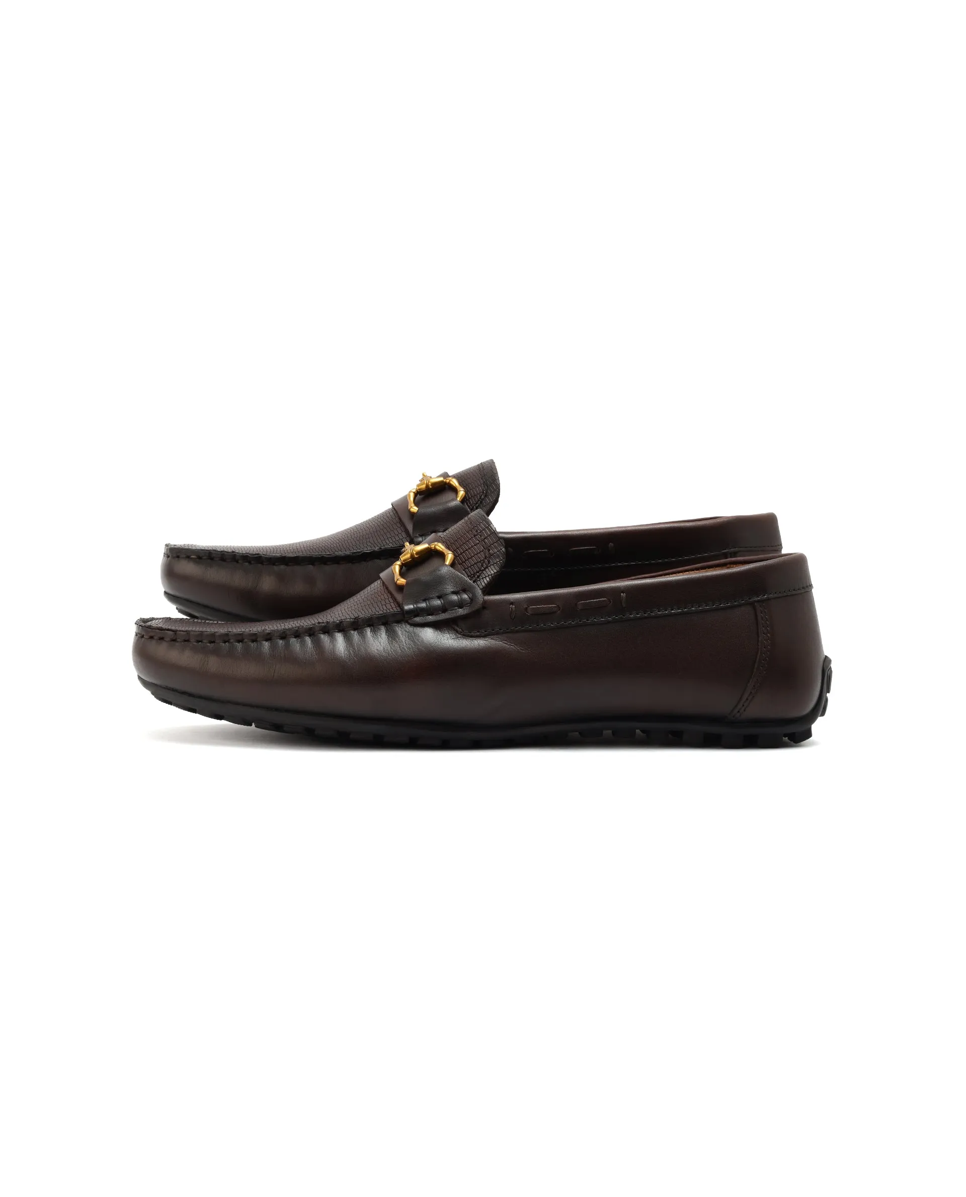 Rare Rabbit Men's Wave Pro Brown Genuine Leather Plated Slip-On Driving Moccasins