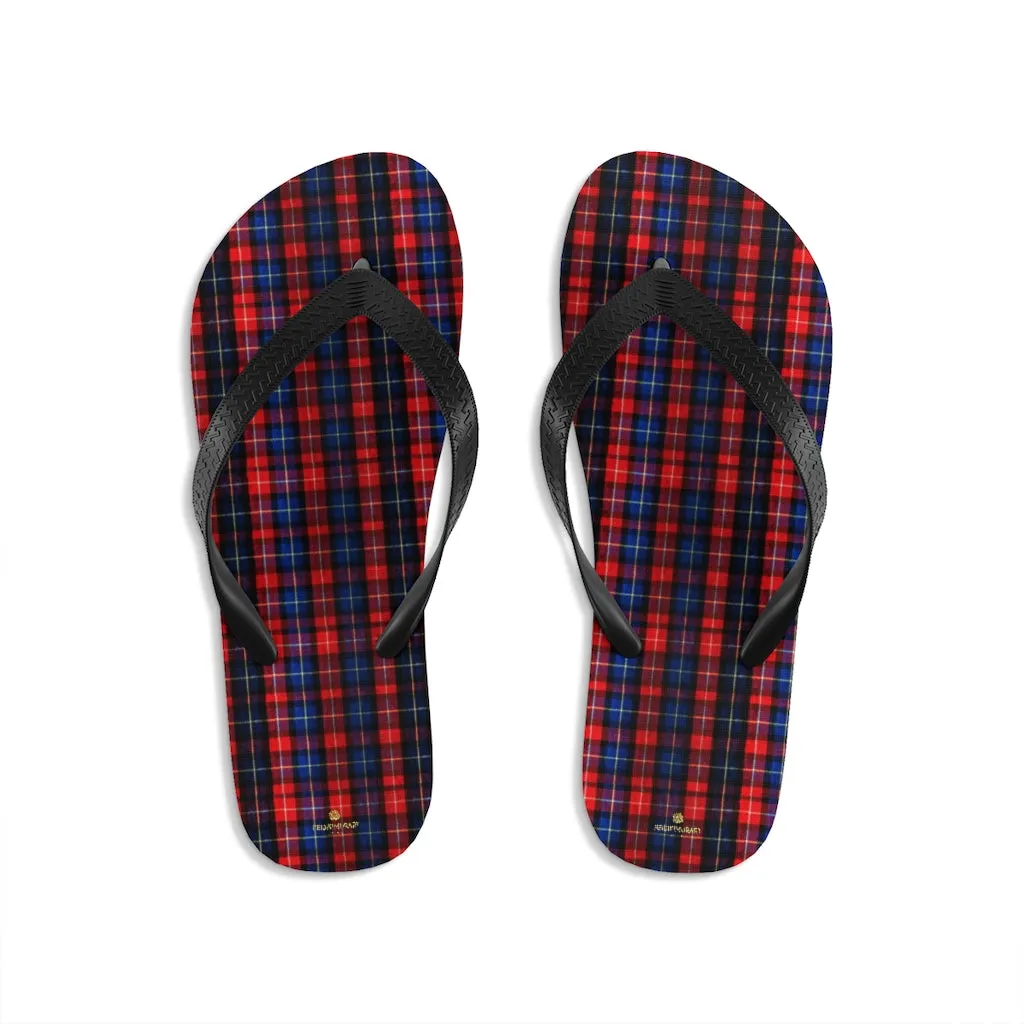 Red Blue Flip Flops, Tartan Plaid Print Unisex Flip-Flops Sandals For Men or Women- Made in USA