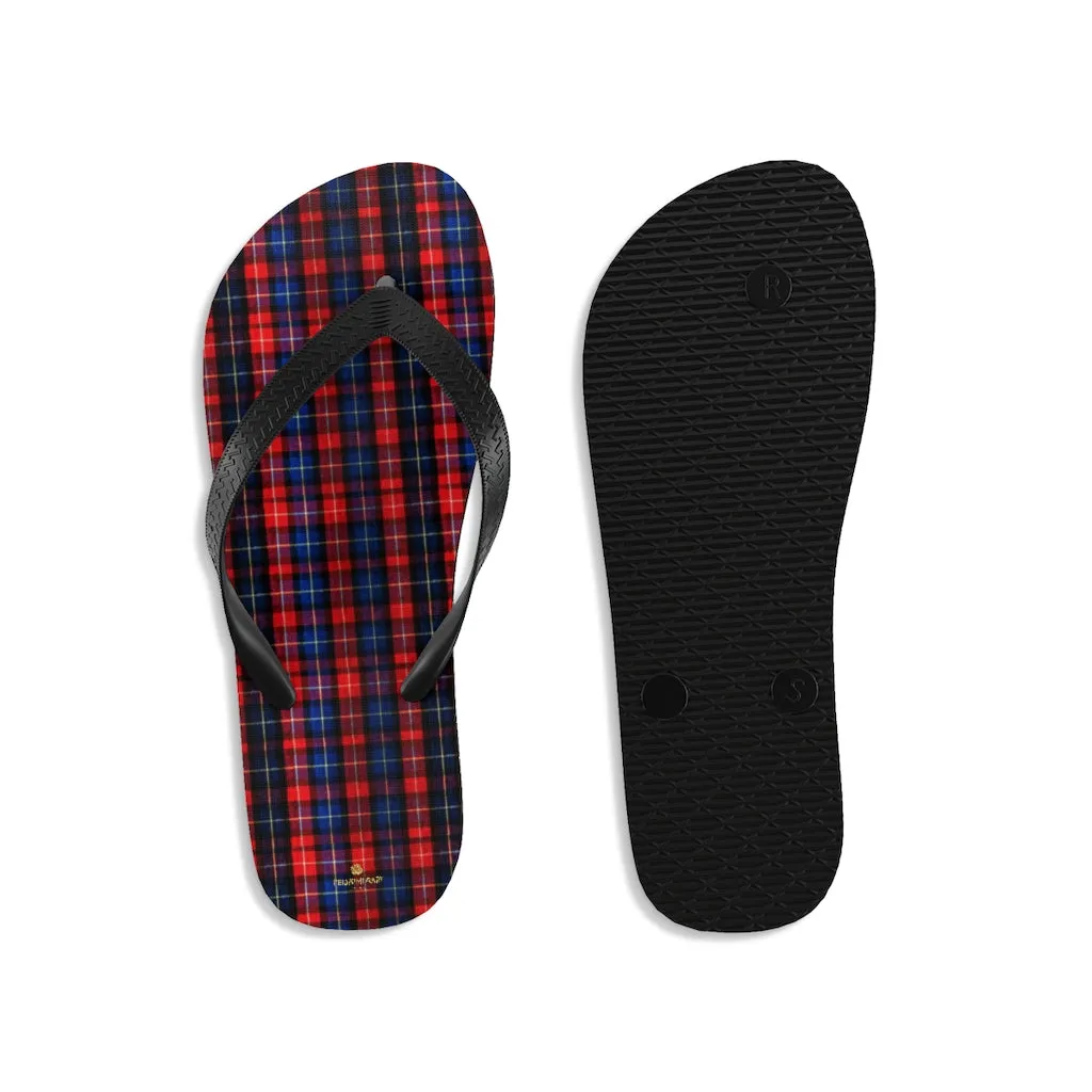 Red Blue Flip Flops, Tartan Plaid Print Unisex Flip-Flops Sandals For Men or Women- Made in USA