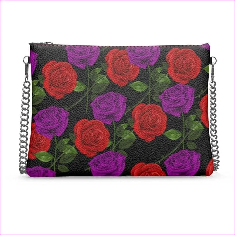 Red Rose Purp Designer Authentic Leather Crossbody Bag With Chain