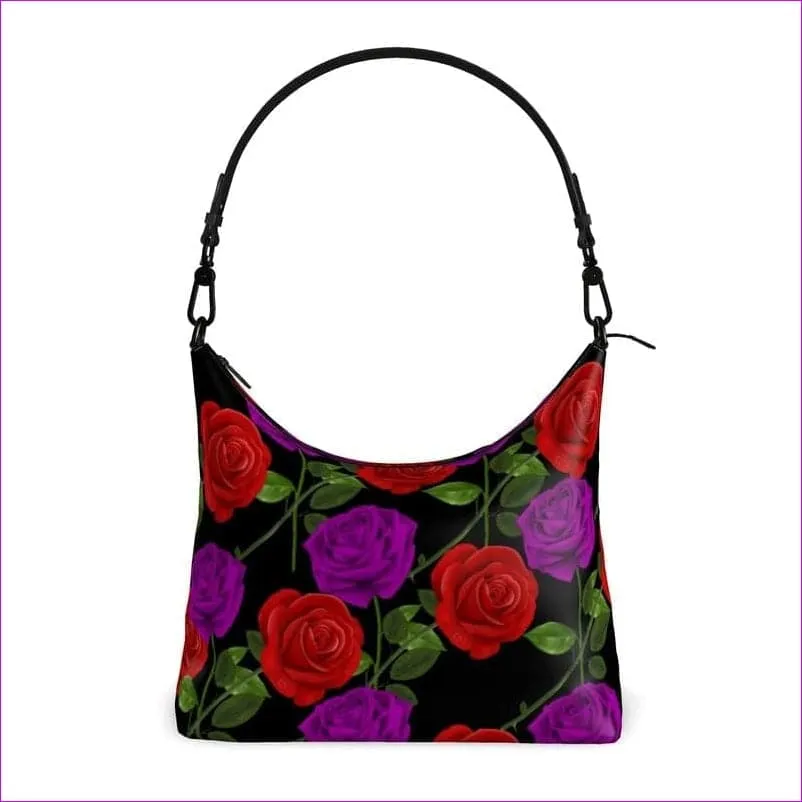 Red Rose Purp Designer Authentic Leather Square Hobo Bag