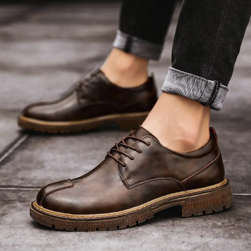 Retro Men Oxfords Formal Men's Genuine Leather Shoes Business Man Wedding Brogue Shoes Lace Up Soft Male Footwear Flat