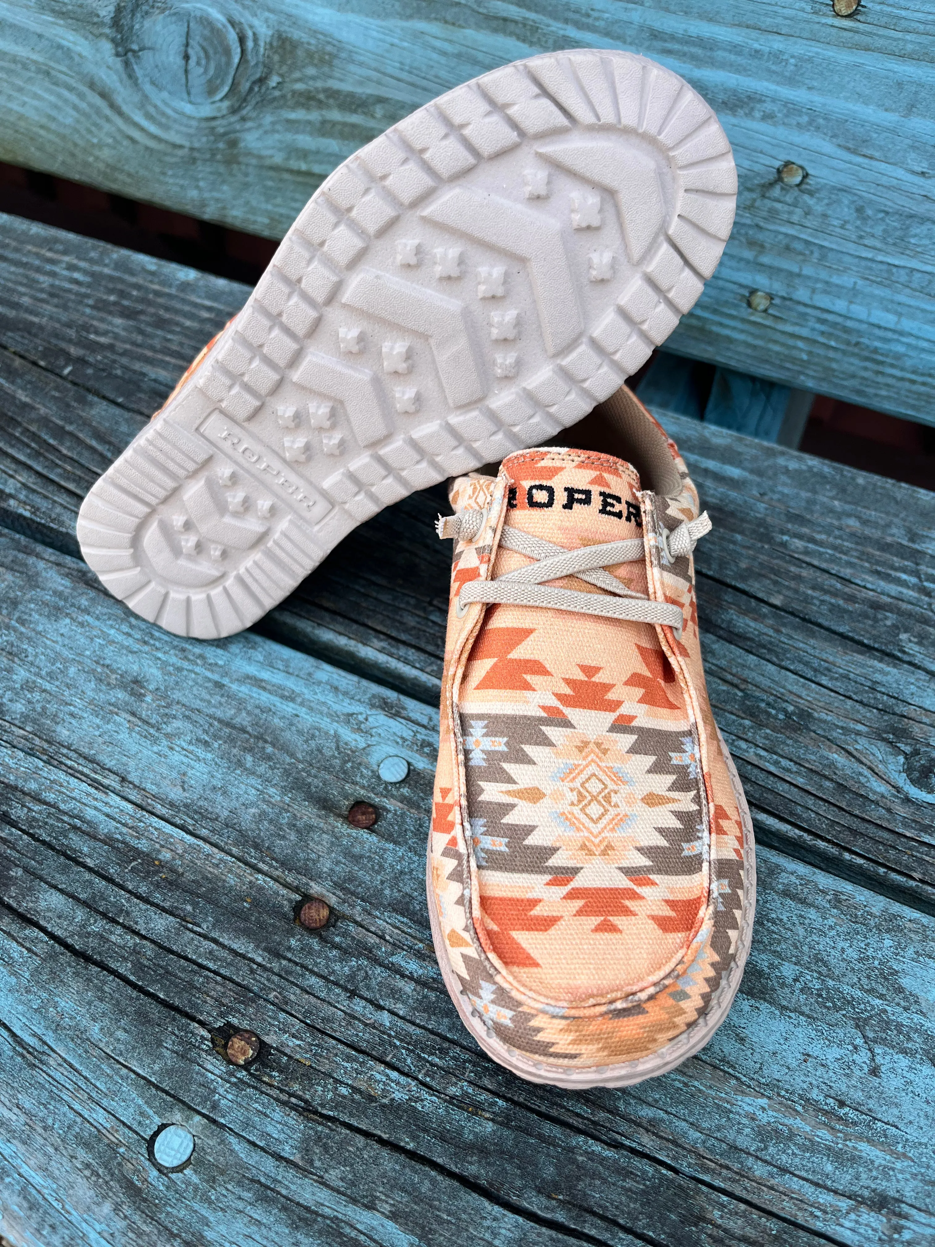 Roper Women's Eva Moc Peach Aztec Casual Shoes 1793-3174