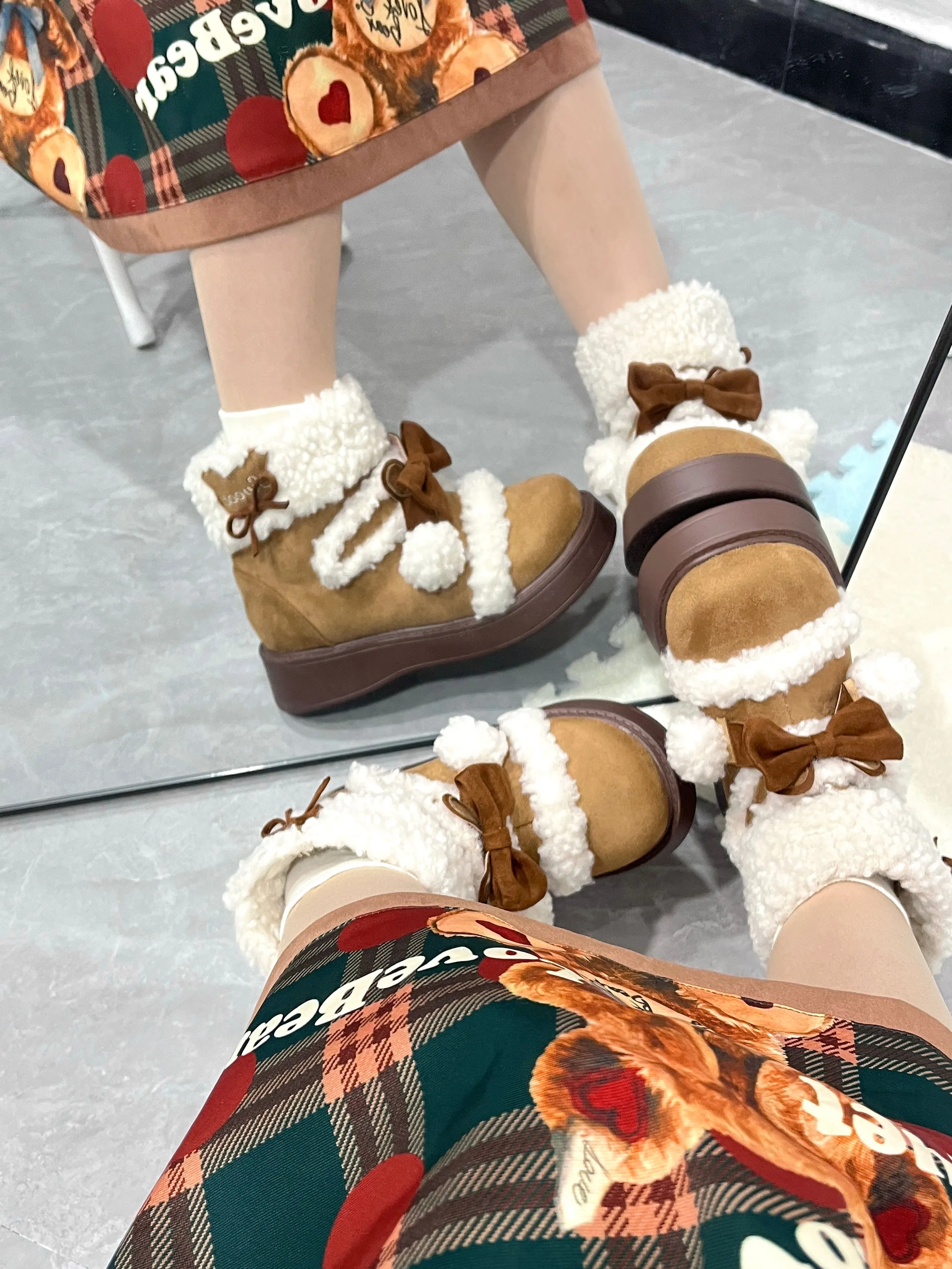 Round toe warm short tube cute snow boots cotton shoes lolita shoes winter