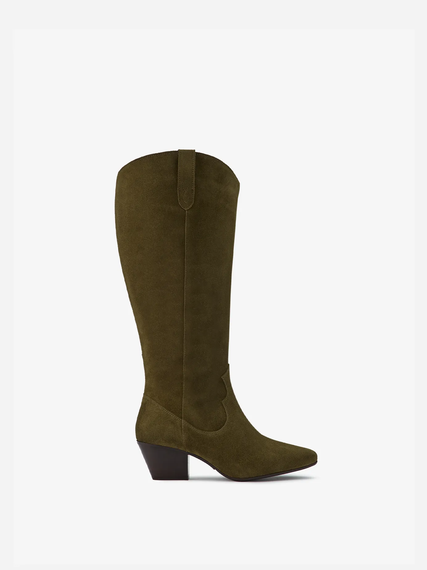 Saffron Knee High Boots in Forest Green Suede