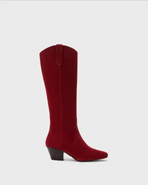 Saffron Knee High Boots in Red Suede