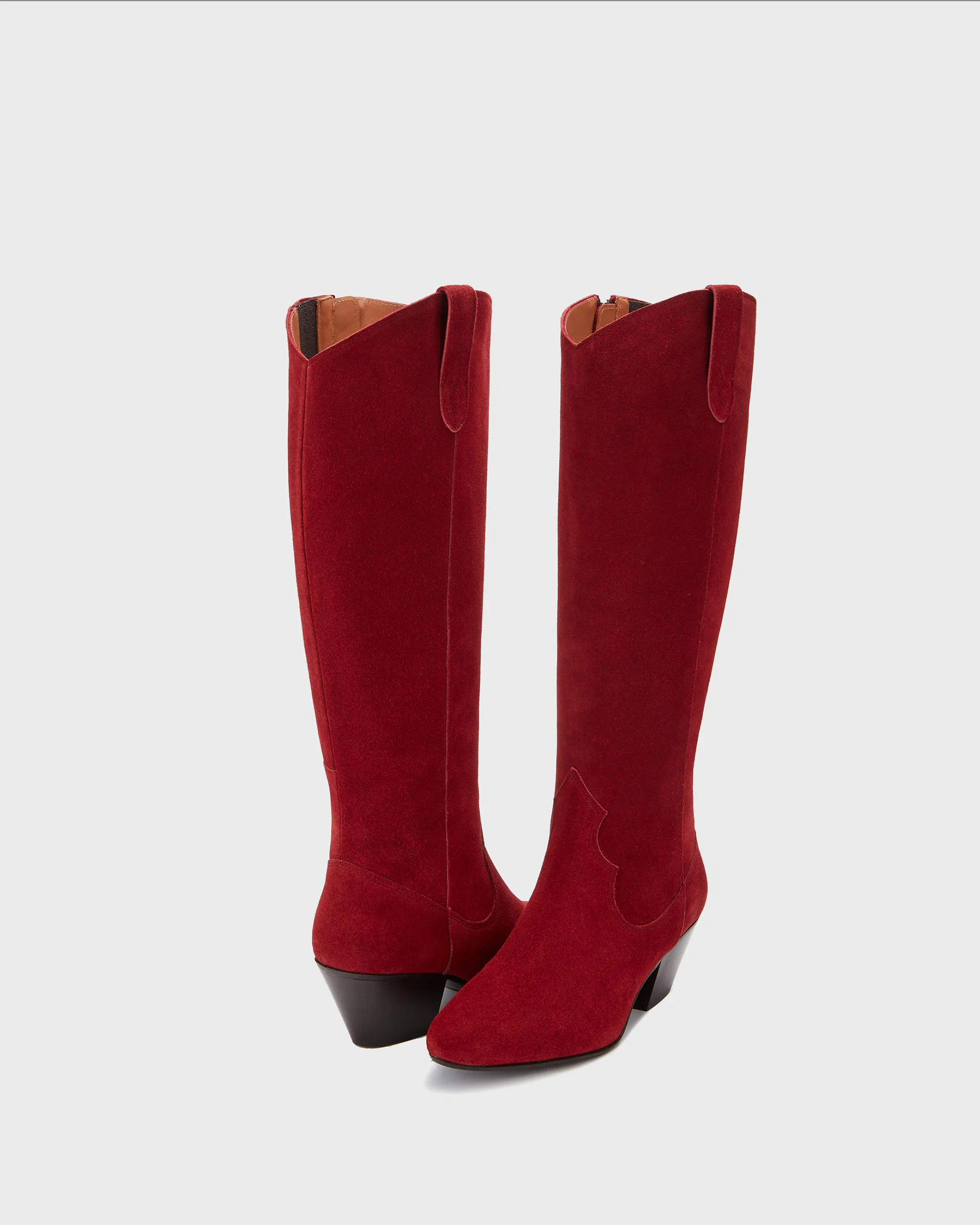 Saffron Knee High Boots in Red Suede