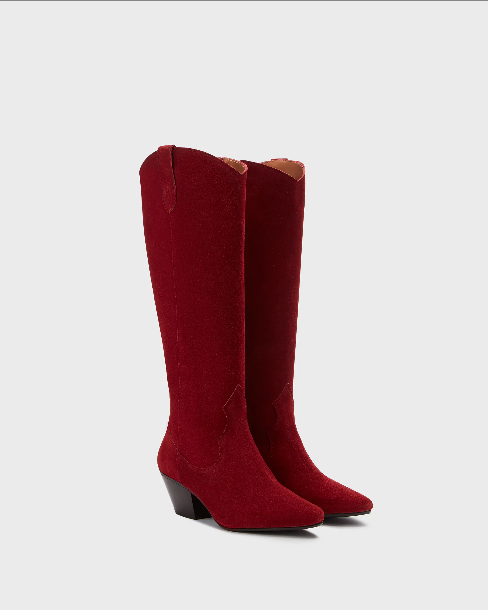 Saffron Knee High Boots in Red Suede