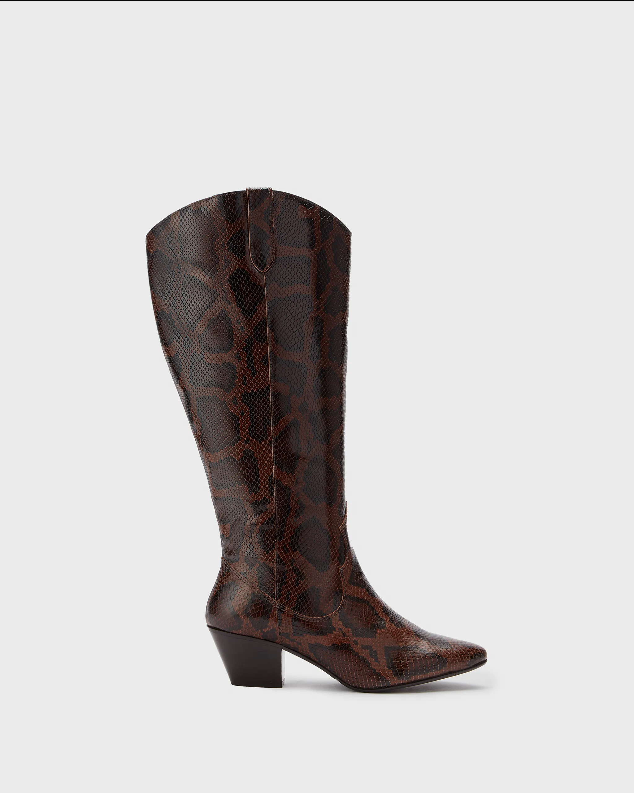 Saffron Knee High Boots in Snake Print Leather