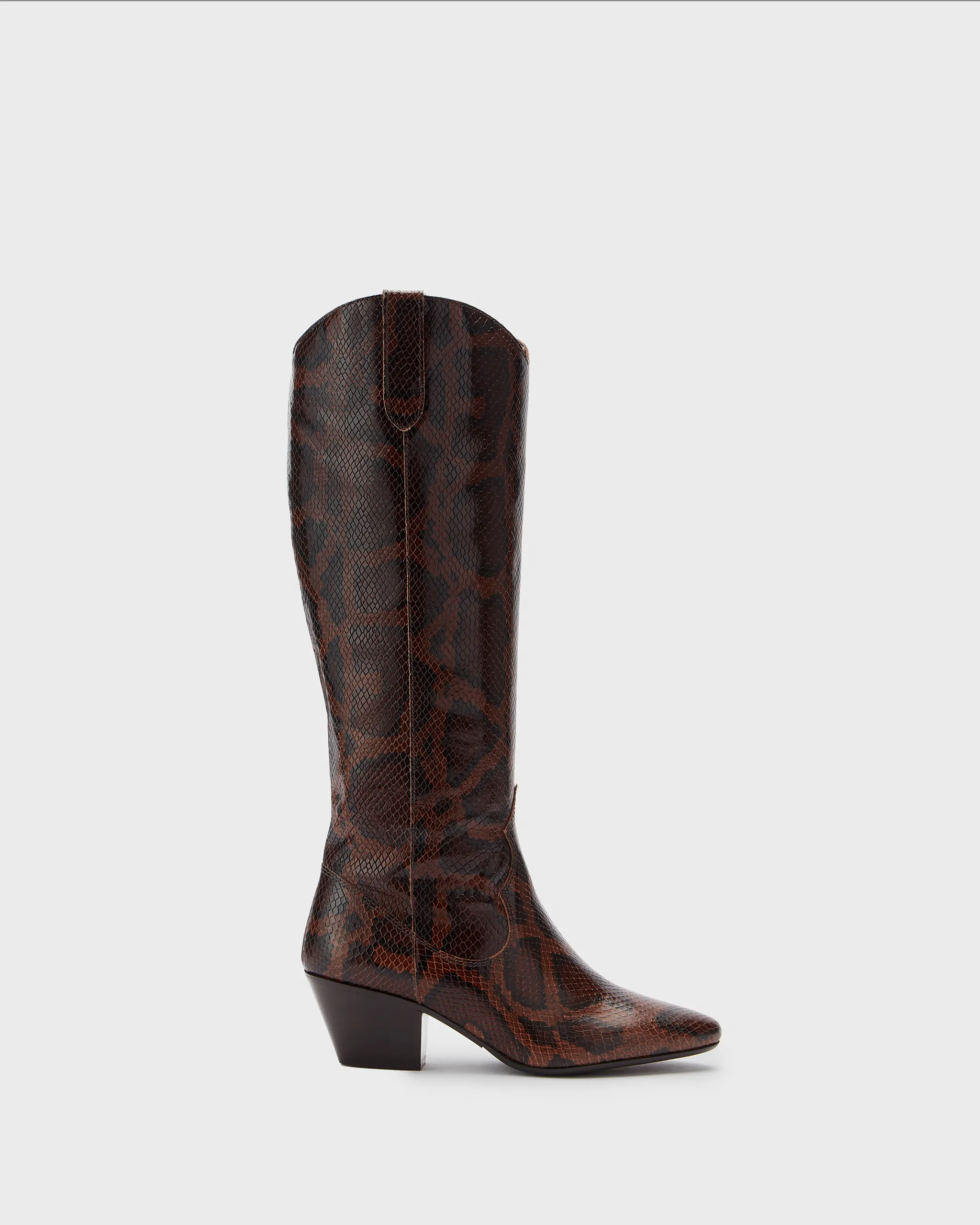 Saffron Knee High Boots in Snake Print Leather