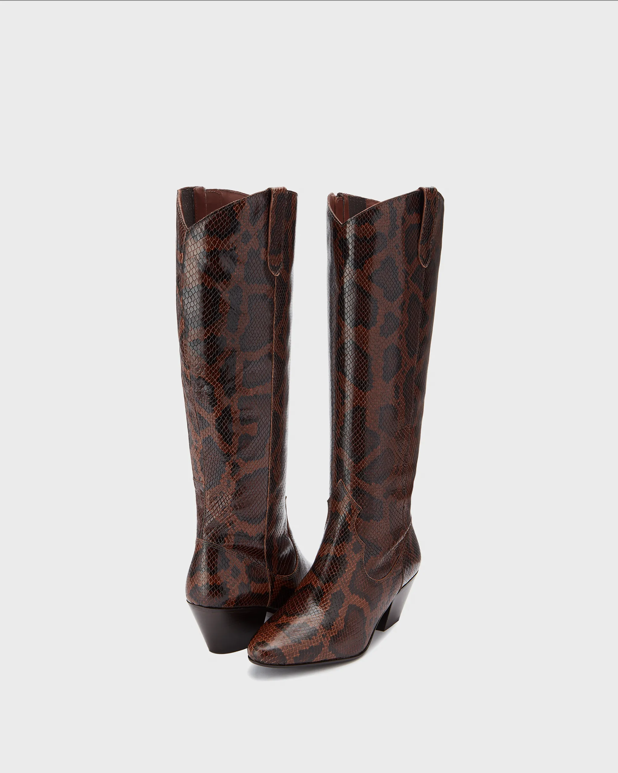 Saffron Knee High Boots in Snake Print Leather