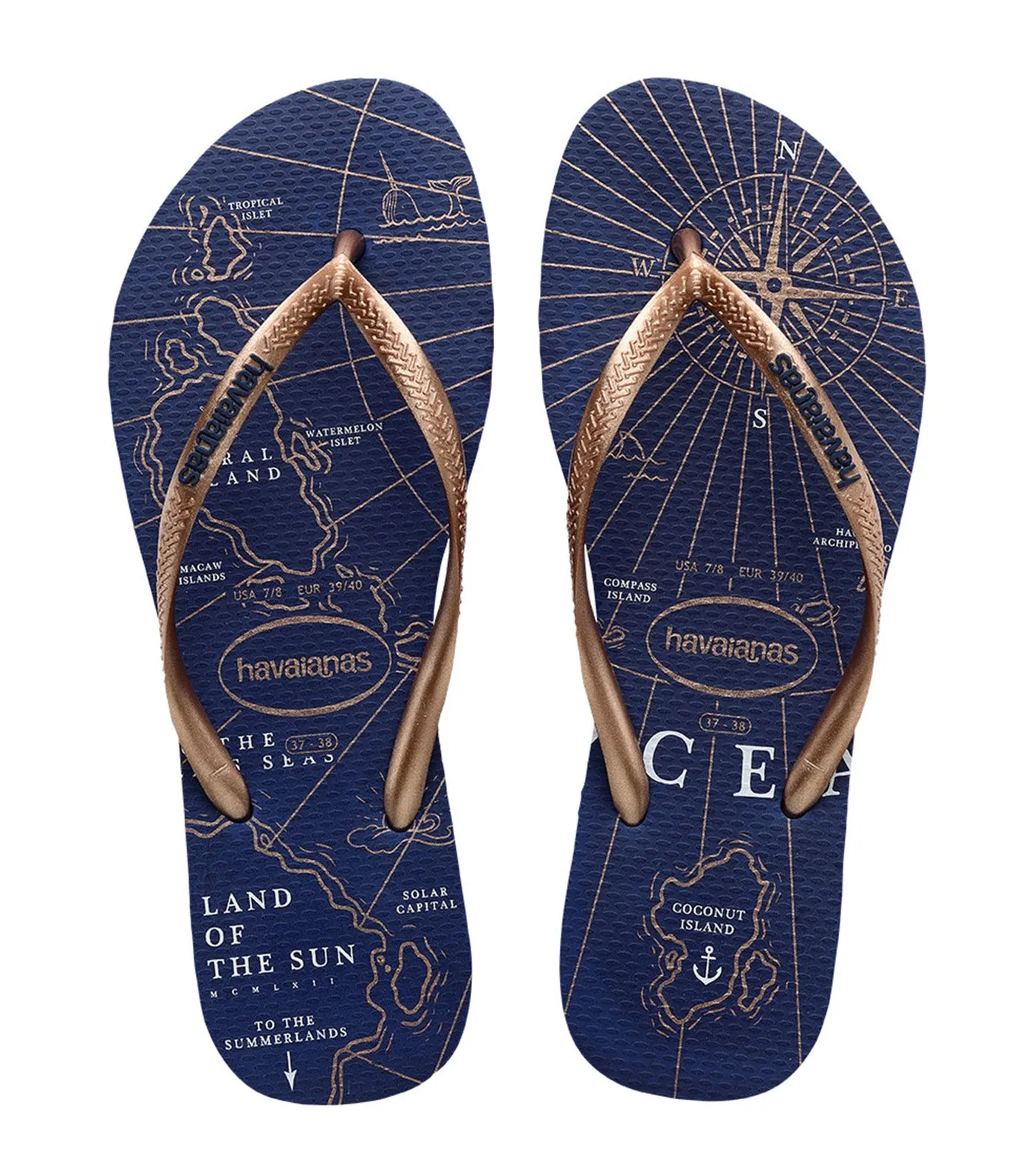 Slim Nautical Flip Flops Navy Blue/Rose Gold/White