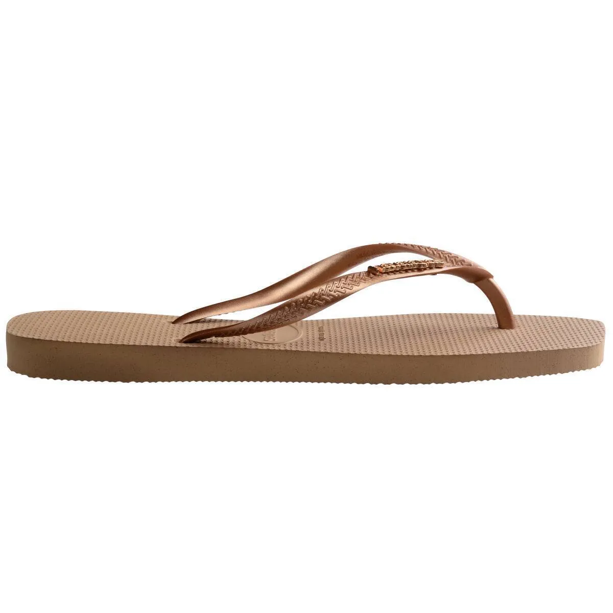 Slim Square Logo Metallic Flip Flops (Rose Gold)