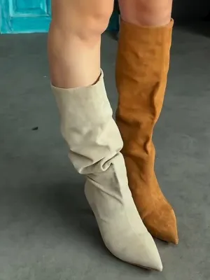 Slouchy Suede High-heeled Boots