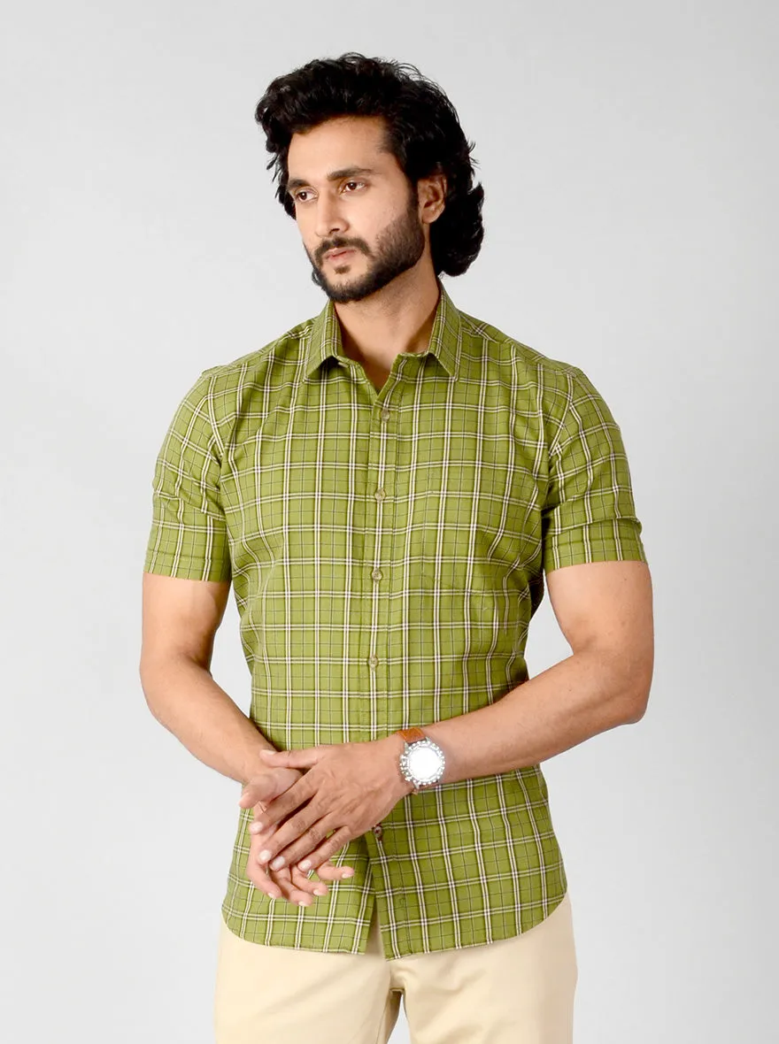 Spinach Green Checked Smart Fit Casual Shirt | Greenfibre