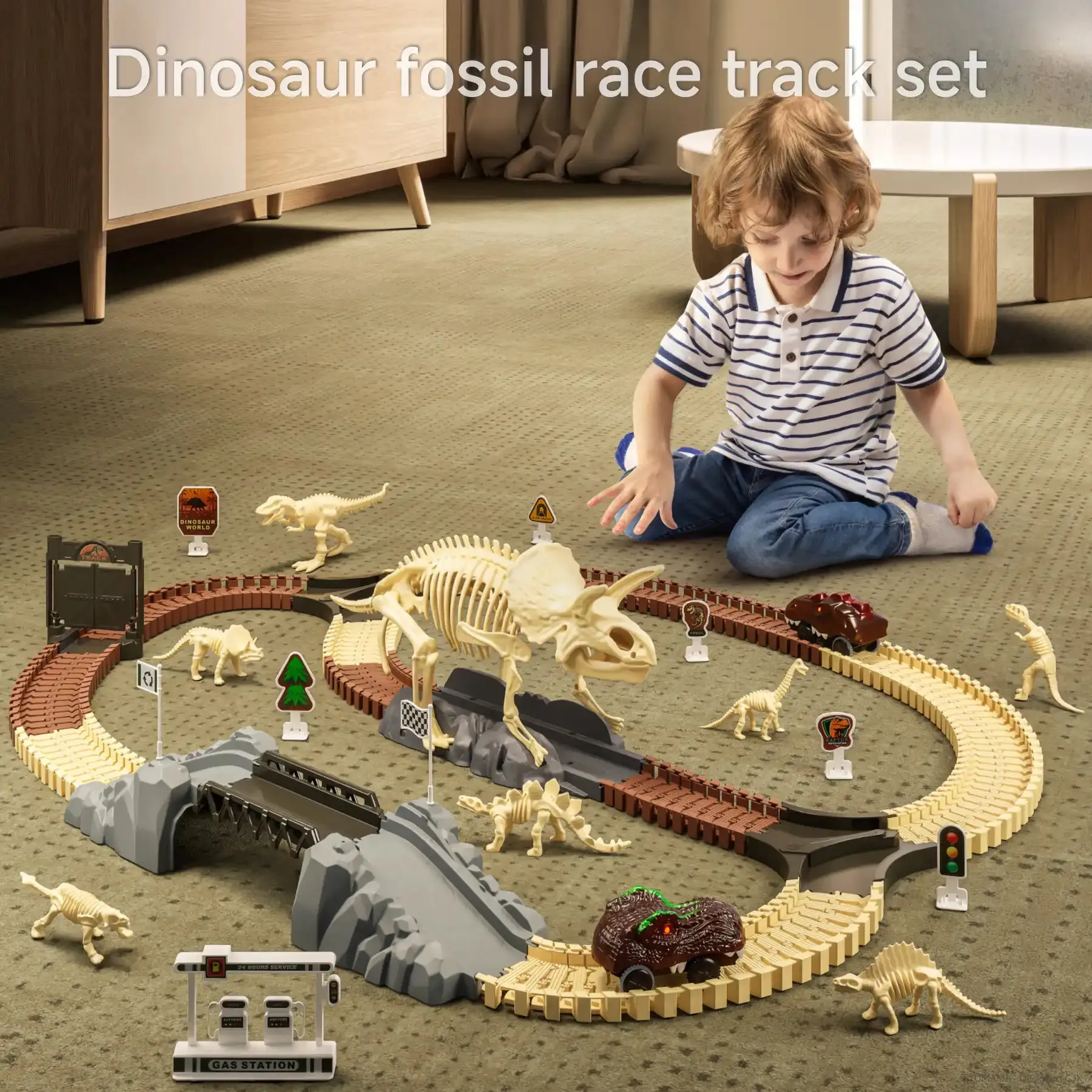 Spliced Dinosaur Toy Car Race Track for Children