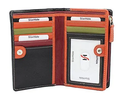 STARHIDE Ladies RFID Blocking Compact Multi Colour Soft Real Leather Wallet 5540