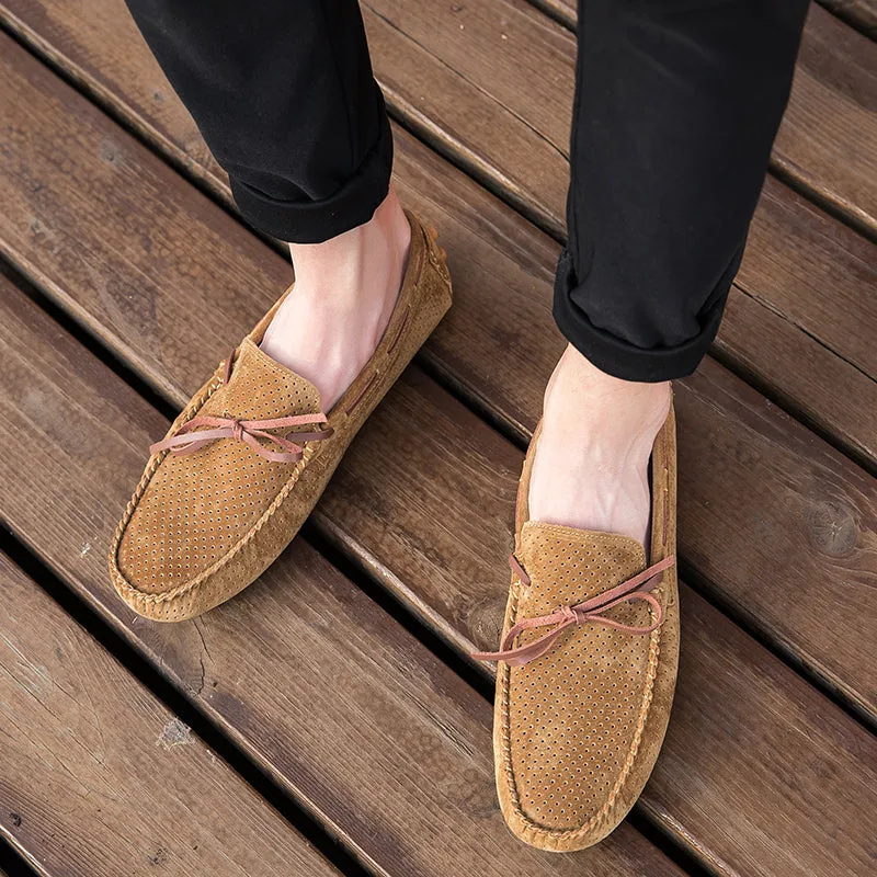 Sude Leather Men Shoes Moccasins Casual Luxury Slip on Summer Designer Loafers Men Lightweight Men Driving Shoes Hollow Out