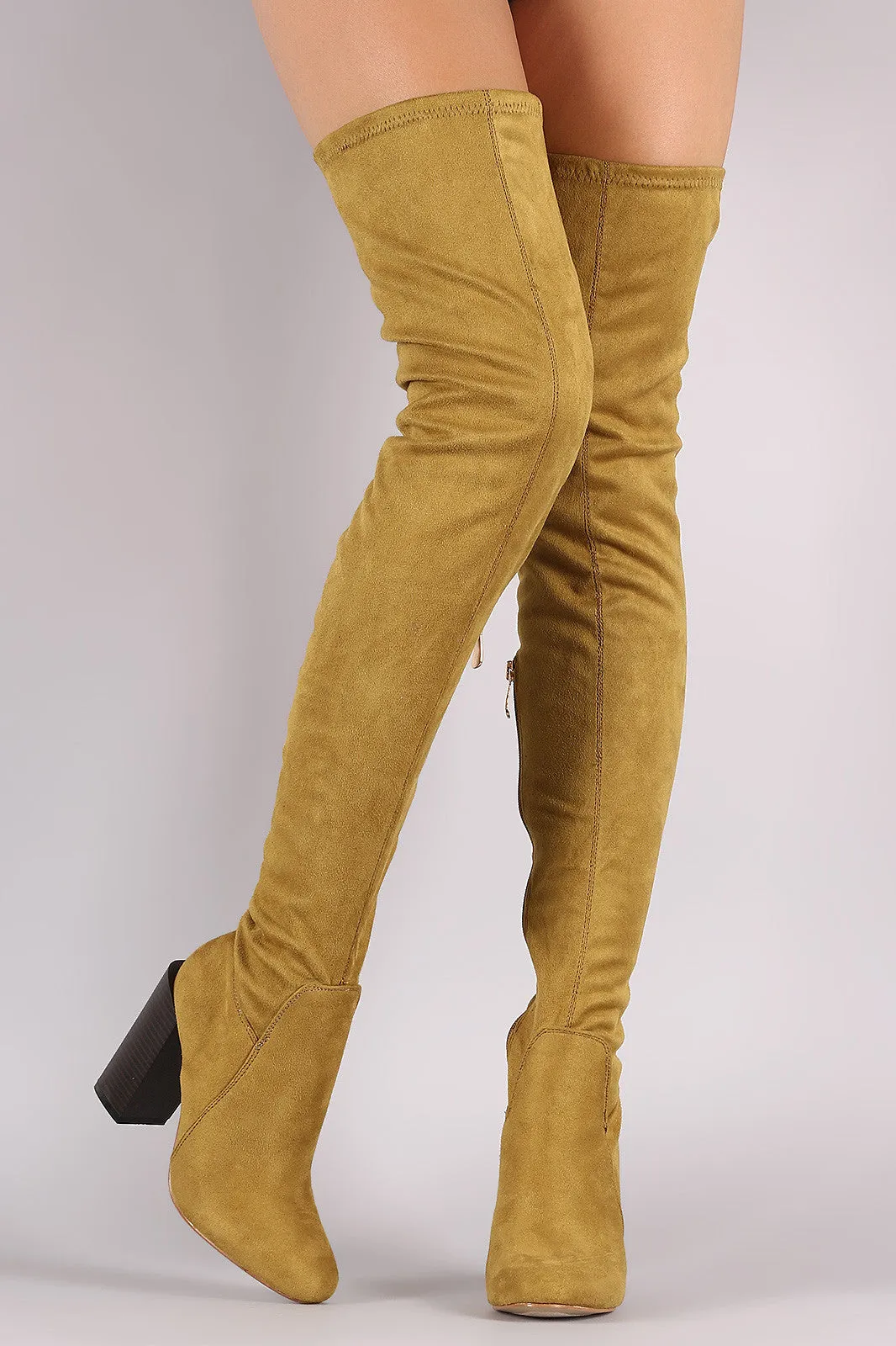 Suede Chunky Heeled Over-The-Knee Boots