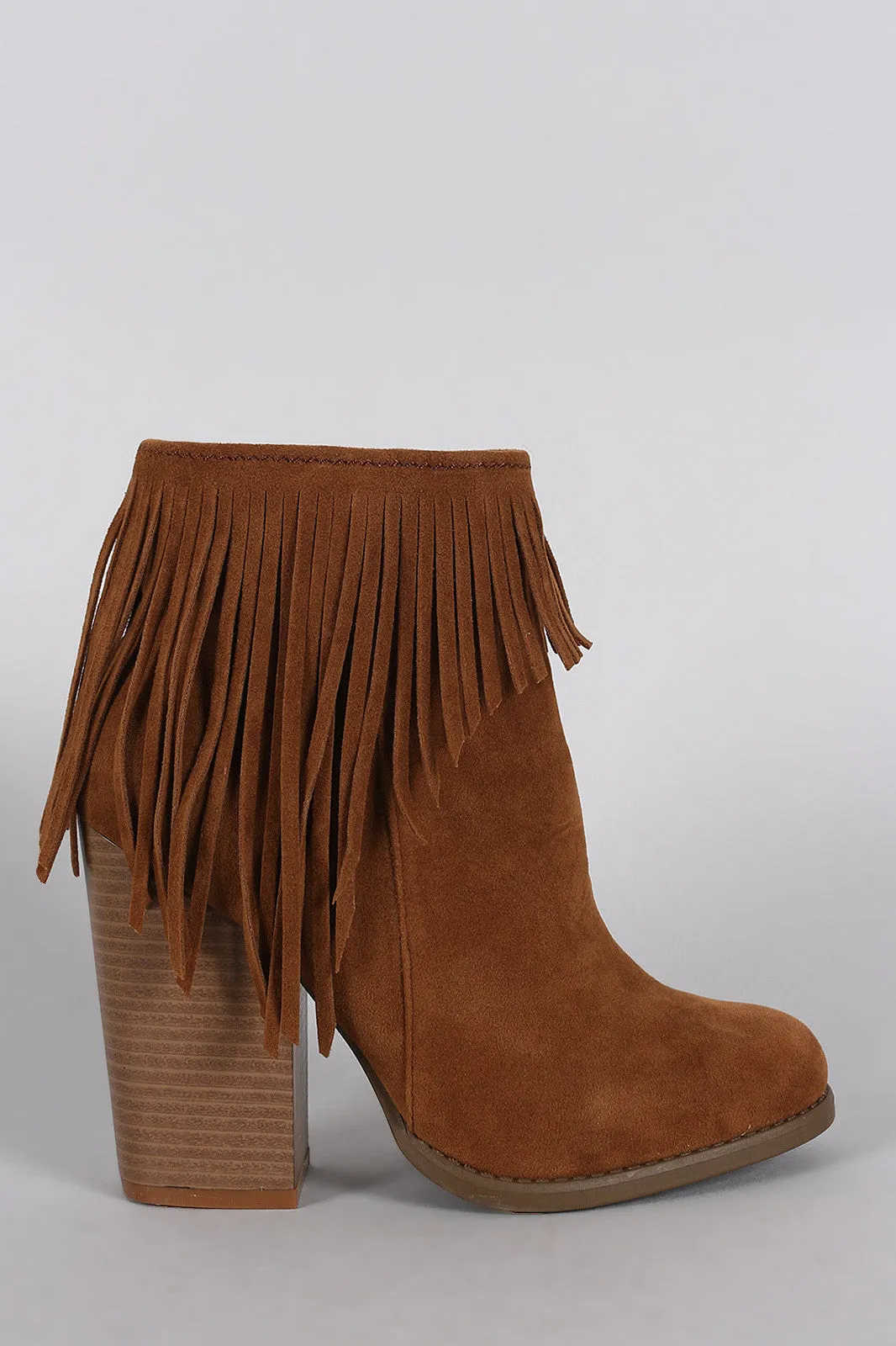 Suede Fringe Chunky Heeled Ankle Boots