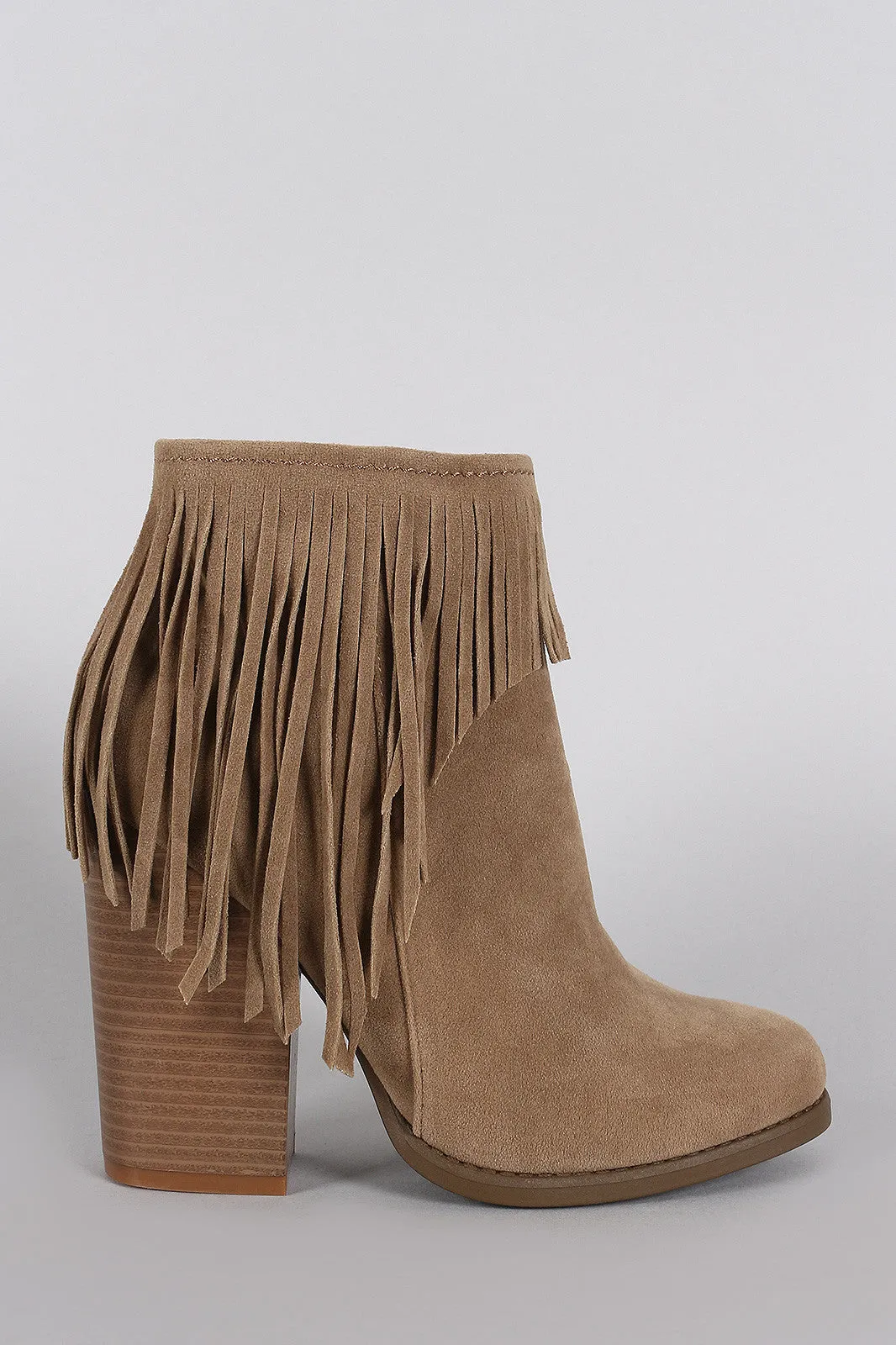 Suede Fringe Chunky Heeled Ankle Boots