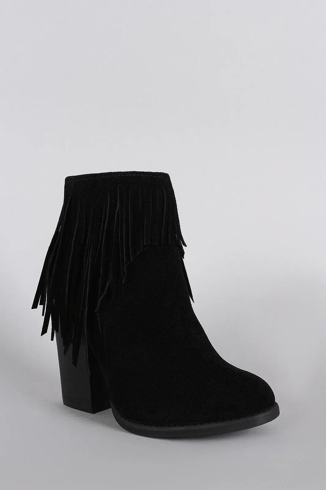 Suede Fringe Chunky Heeled Ankle Boots