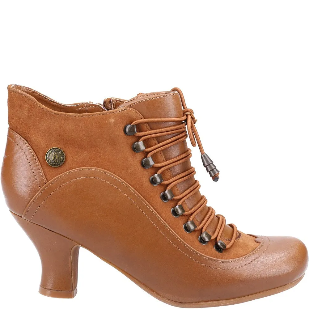 Tan Vivianna Lace-Up Heeled Boots