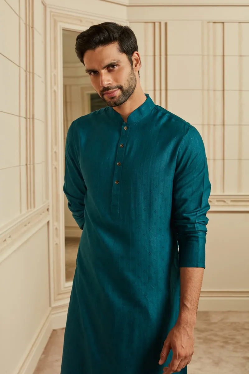 Teal Textured Kurta Set