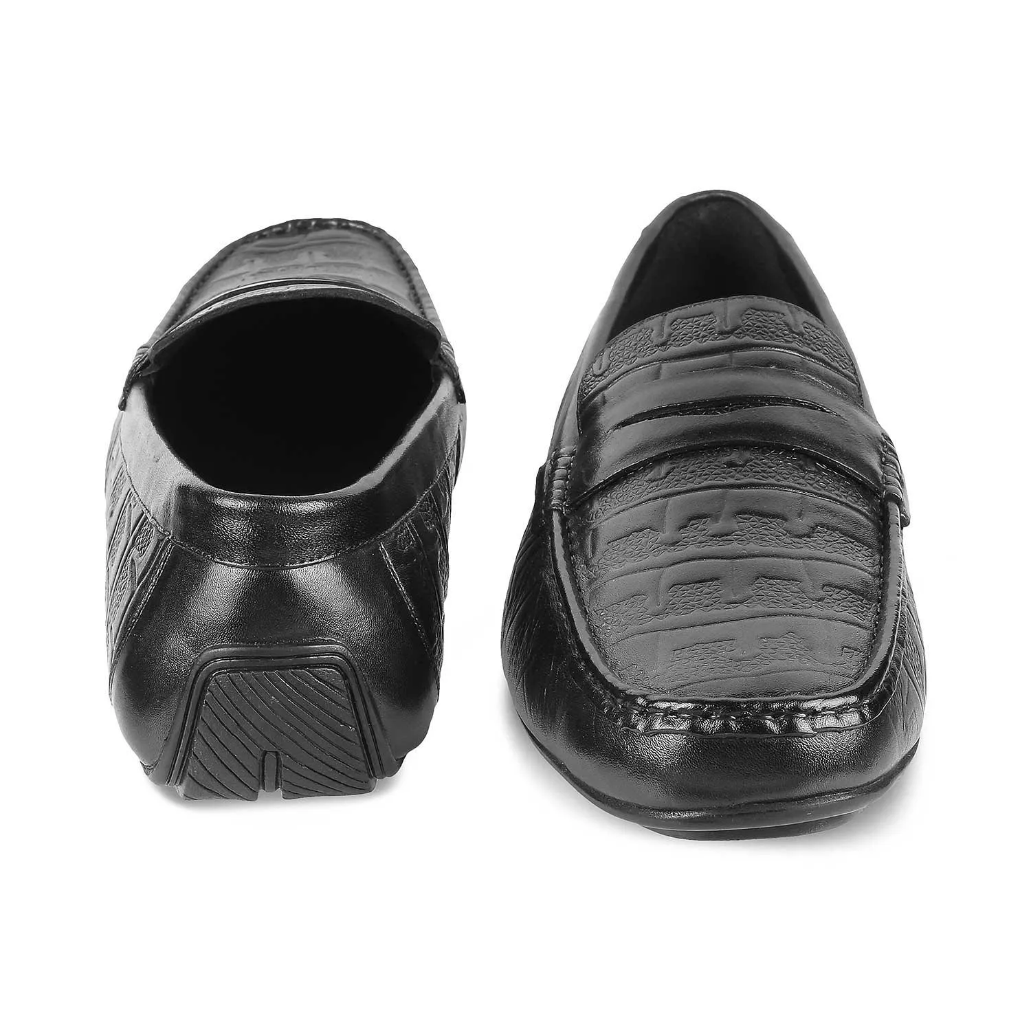 The Miland Black Men's Textured Leather Driving Loafers Tresmode