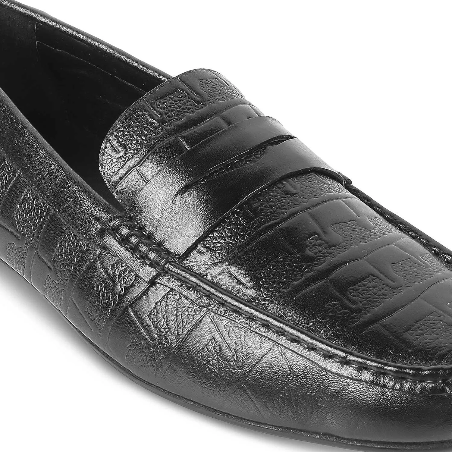 The Miland Black Men's Textured Leather Driving Loafers Tresmode