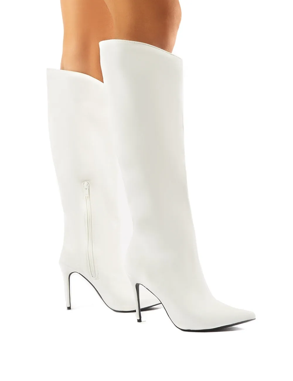 Thriller White Pointed Stiletto Heeled Knee High Boots