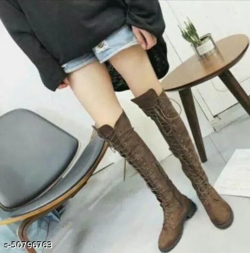 Tie Back Over Knee Block Heeled Boots